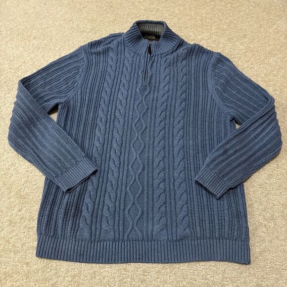 Tasso Elba Men's Sweater Pullover XL 1/4 Zip Dusty Blue Braided Cable Knit Golf - Picture 1 of 10
